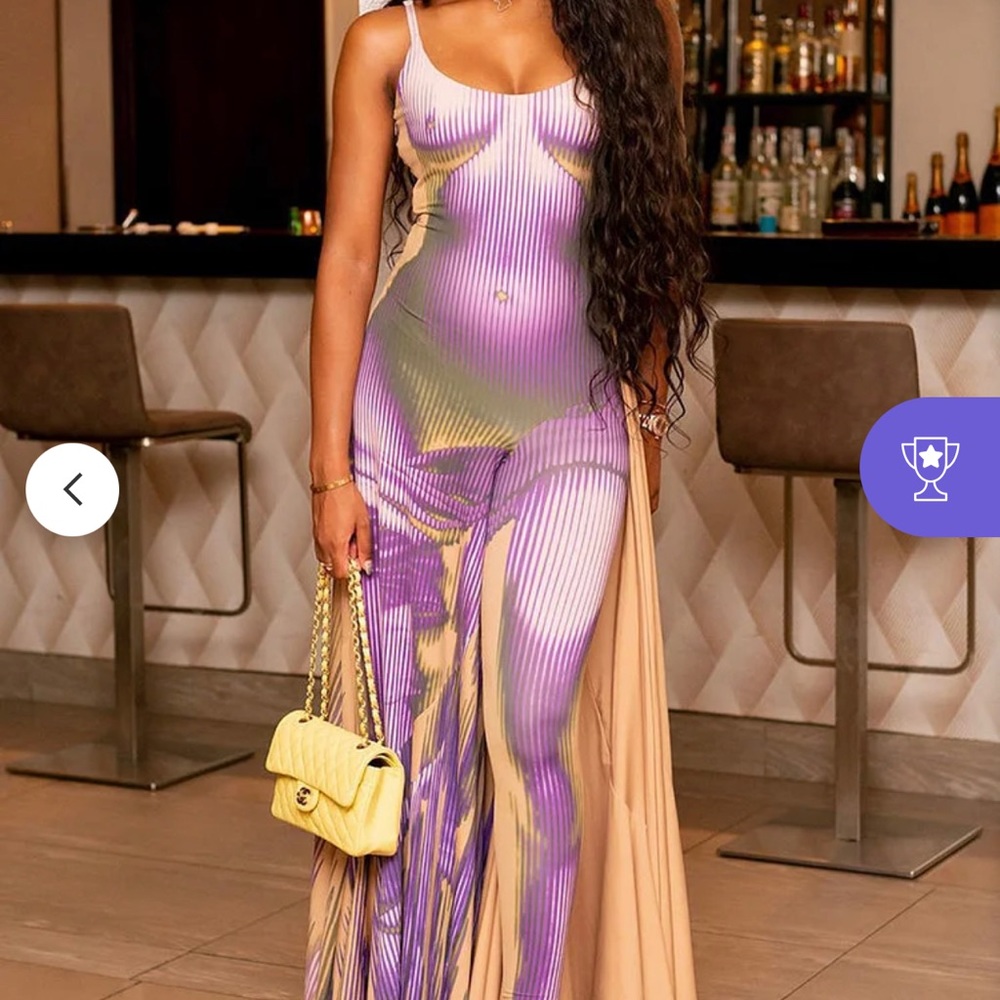 Body Print Layered Bodycon Party Jumpsuit